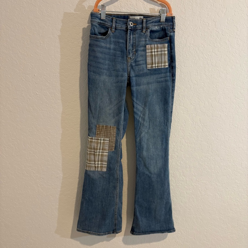 Abercrombie Girls size 13-14 Blue Jeans with Plaid Patch Details